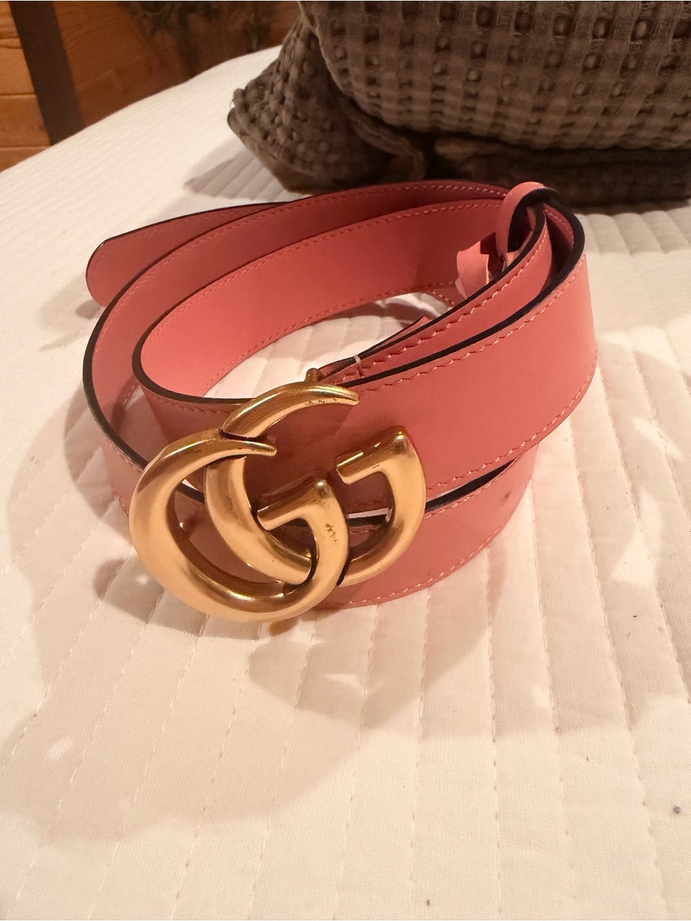 Gucci Pink Belt with Gold Double G Buckle